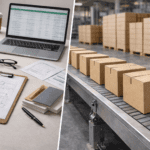 Packaging procurement mistakes illustrated by contrast between procurement planning and perfectly aligned recycled chipboard carton production