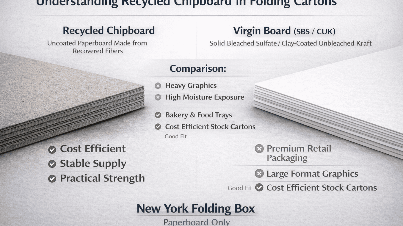 recycled chipboard vs virgin board comparison in packaging specifications