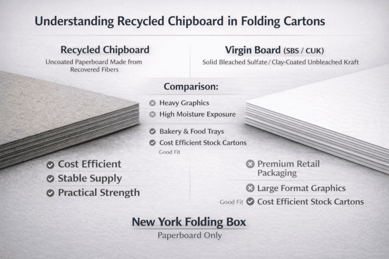 recycled chipboard vs virgin board comparison in packaging specifications