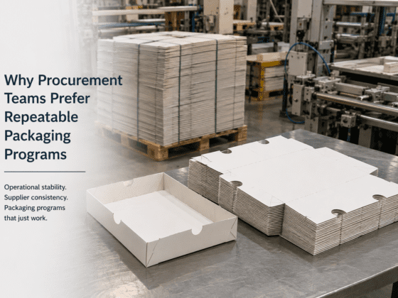 Alt Text: Repeatable paperboard packaging programs using recycled chipboard folding cartons in manufacturing production