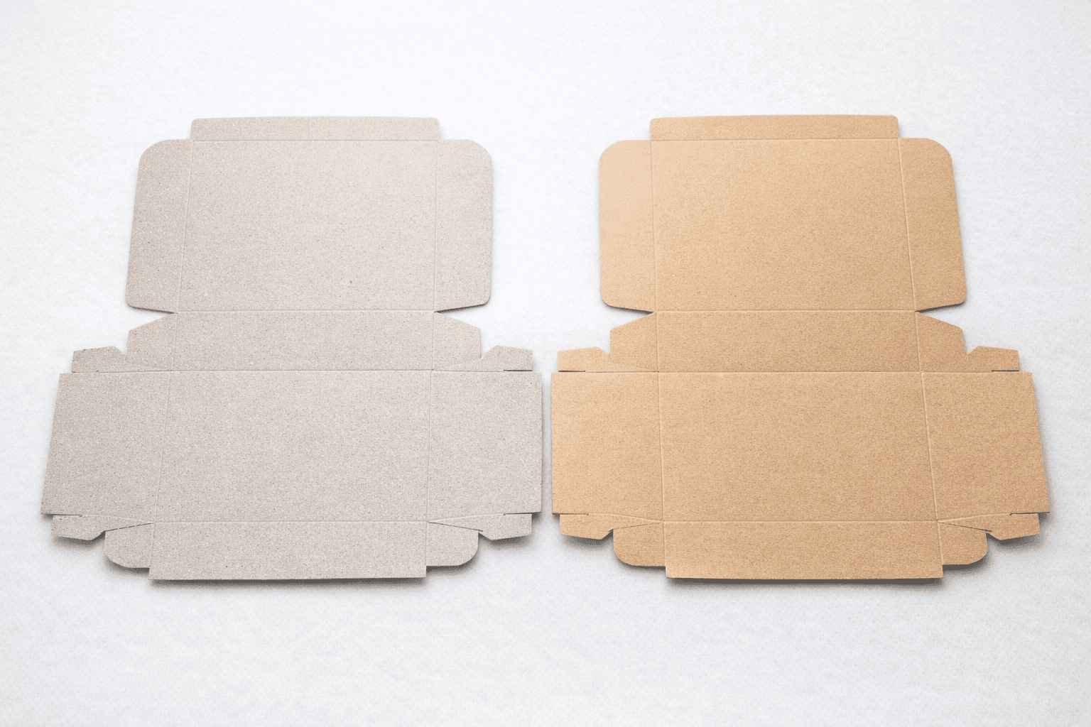 Recycled chipboard folding carton blank compared with kraft paperboard blank used in foodservice packaging