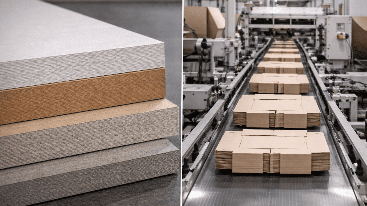 packaging quote paperboard sheets and chipboard folding cartons running on a production line showing material selection and manufacturing process behind packaging quote