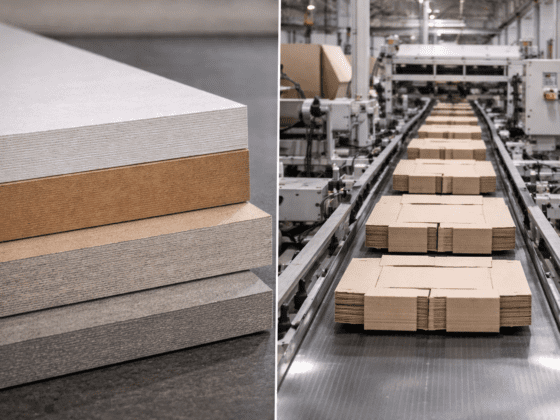 packaging quote paperboard sheets and chipboard folding cartons running on a production line showing material selection and manufacturing process behind packaging quote
