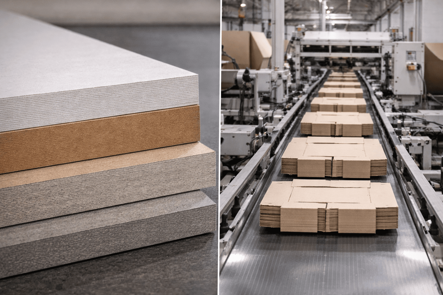 packaging quote paperboard sheets and chipboard folding cartons running on a production line showing material selection and manufacturing process behind packaging quote